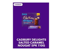 CADBURY DELIGHTS SALTED CARAMEL 91 CALORIE CHOCOLATE NOUGAT BAR 5 PACK MULTIPACK, 110G