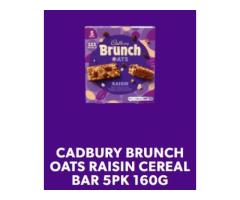 CADBURY BRUNCH OATS BAR RAISIN CHOCOLATE CEREAL BAR 5 PACK MULTIPACK, 160G