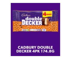 CADBURY DOUBLE DECKER CHOCOLATE BAR 4 PACK MULTIPACK, 174.8G