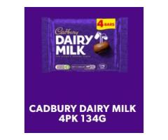 CADBURY DAIRY MILK CHOCOLATE BAR 4 PACK MULTIPACK, 134G
